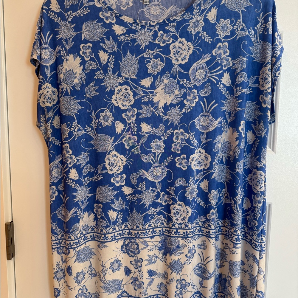White Birch Blue Floral Top